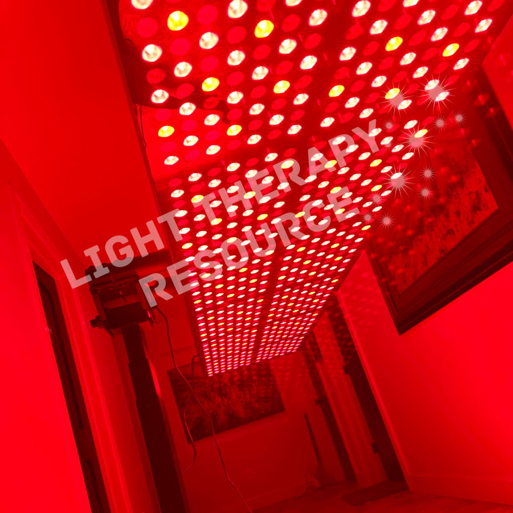 Image of a large Light Therapy Resource red and infrared light therrapy panel mounted on an electronic stand