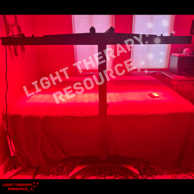 Image of a large Light Therapy Resource red and infrared light therrapy panel mounted on an electronic stand