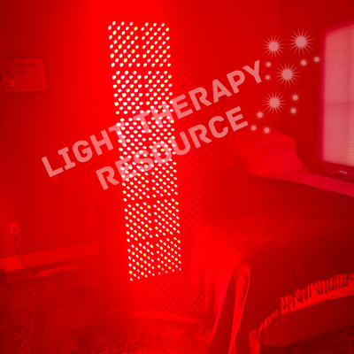 Image of a large Light Therapy Resource red and infrared light therrapy panel mounted on an electronic stand