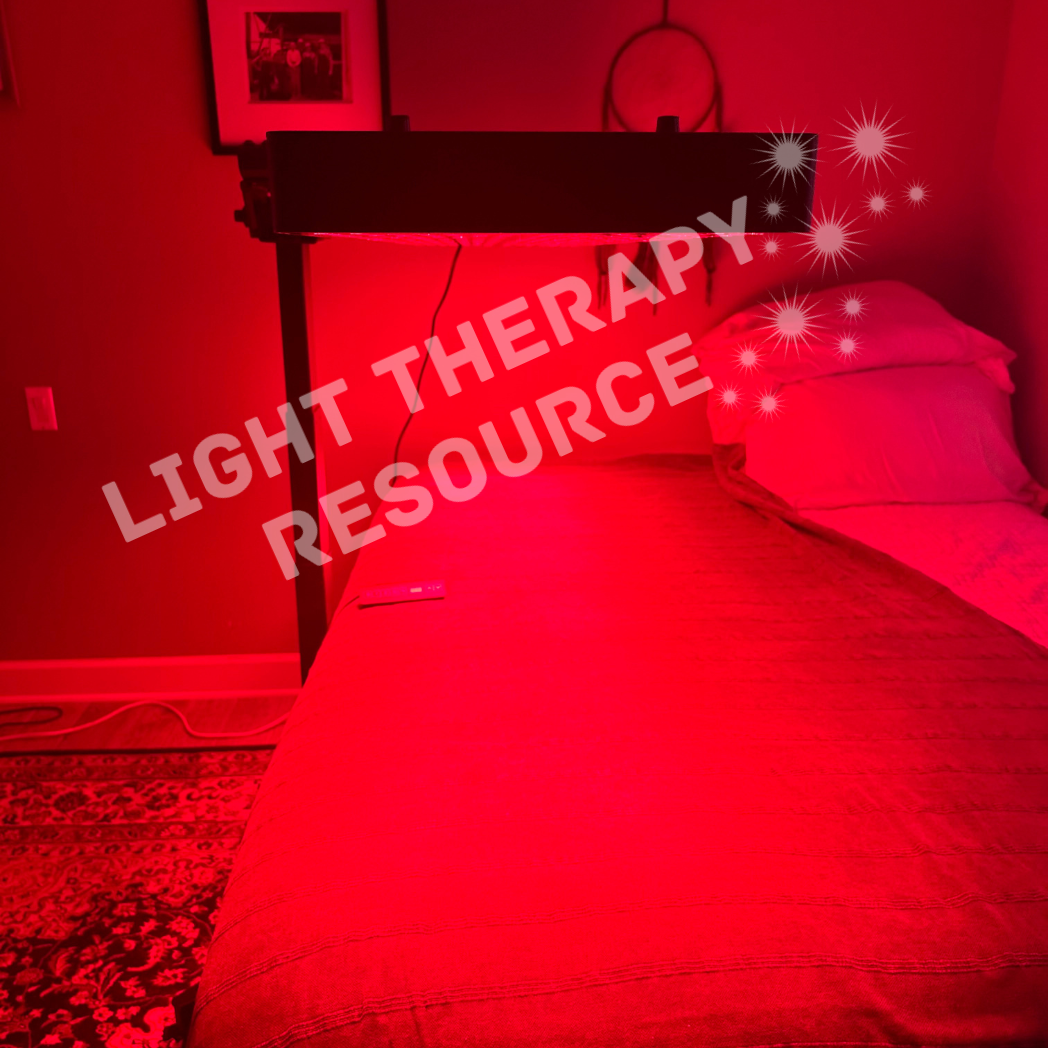 Image of a large Light Therapy Resource red and infrared light therrapy panel mounted on an electronic stand