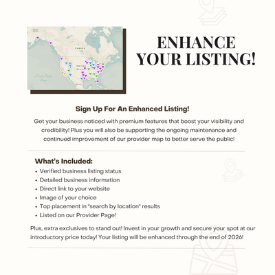 Promotional graphic for enhancing a business listing for red light therapy or scrambler therapy services with map and text details.